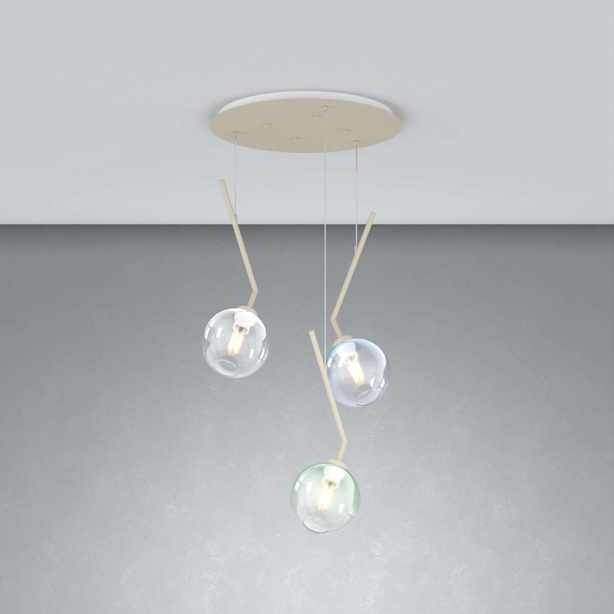 1240SA/S3 T-MP L-LINE SOSP. SABBIA 3 LUCI TONDO VETRI 1X AMBRA + 1X VERDE + 1X BLU