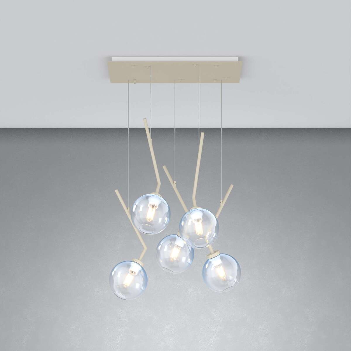1240SA/S5 R-BL L-LINE SOSP. SABBIA 5 LUCI RETTANGOLARE VETRI BLU