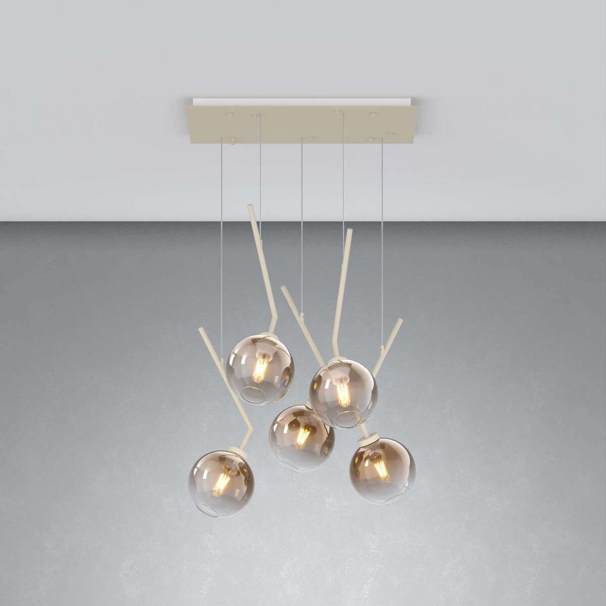 1240SA/S5 R-BR L-LINE SOSP. SABBIA 5 LUCI RETTANGOLARE VETRI BRONZO