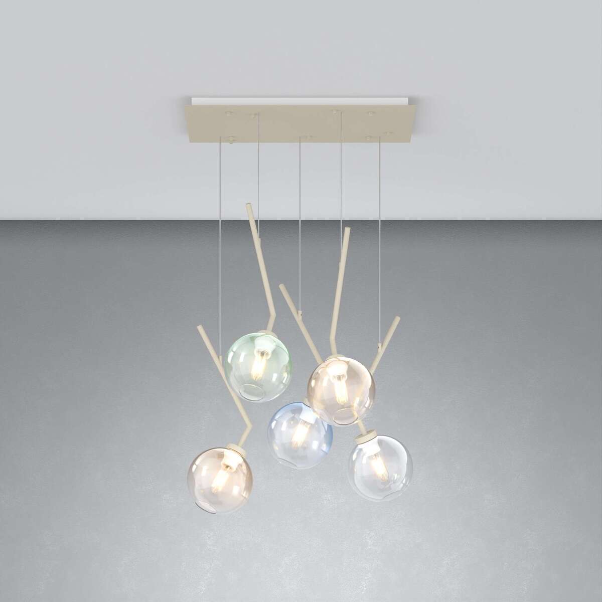 1240SA/S5 R-MP L-LINE SOSP. SABBIA 5 LUCI RETTANGOLARE VETRI 2X AMBRA + 1X VERDE + 1X BLU + 1X TRASPARENTE