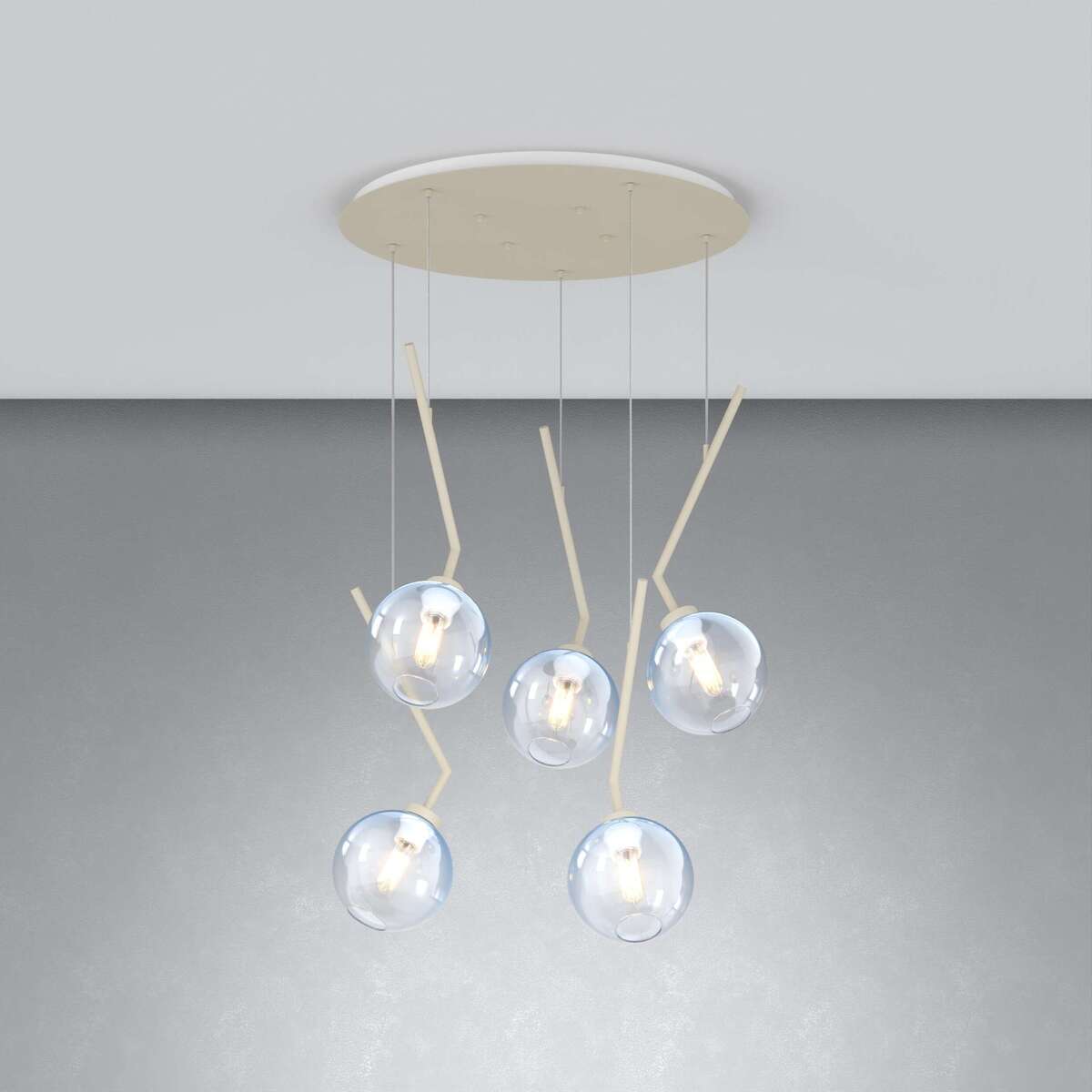 1240SA/S5 T-BL L-LINE SOSP. SABBIA 5 LUCI TONDO VETRI BLU