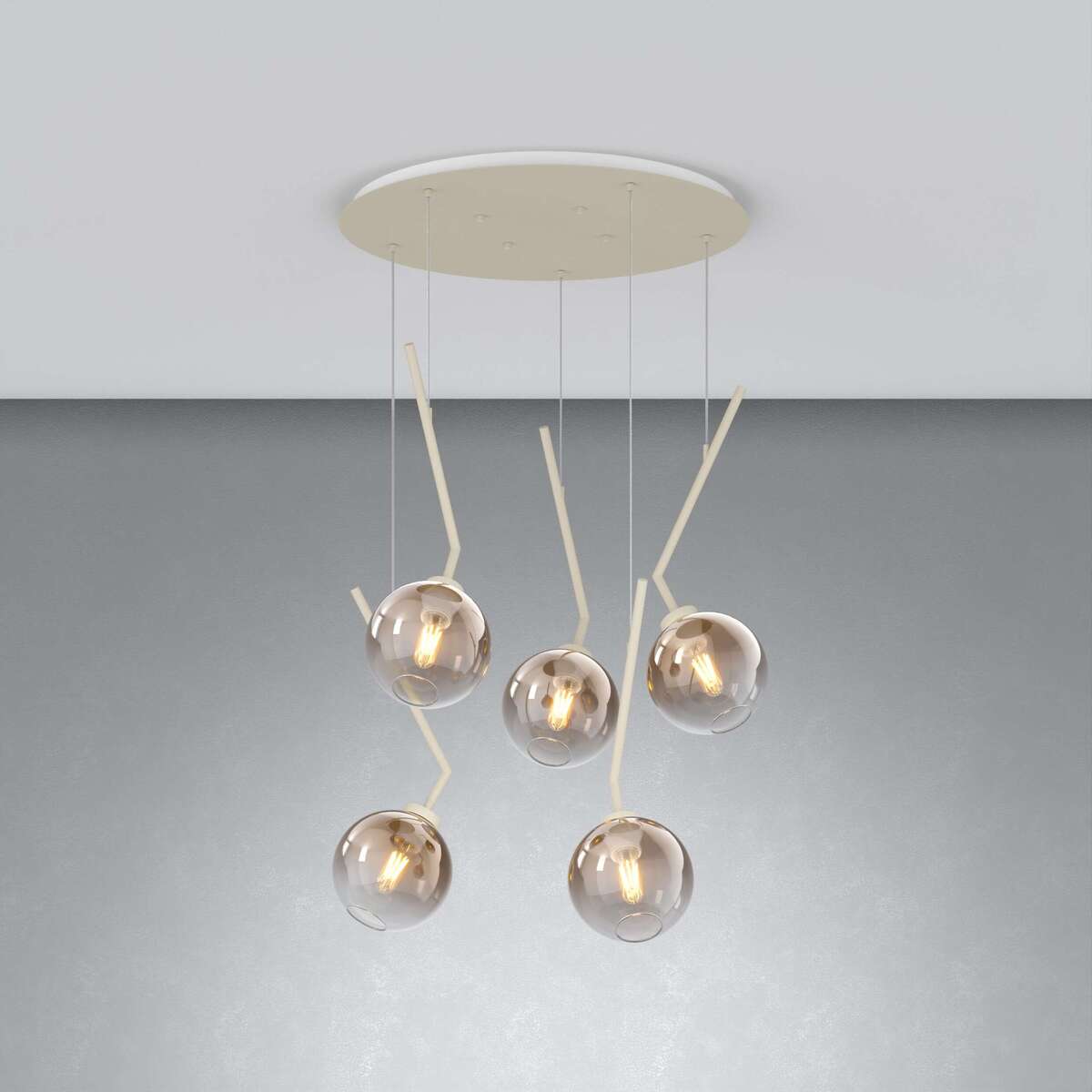 1240SA/S5 T-BR L-LINE SOSP. SABBIA 5 LUCI TONDO VETRI BRONZO