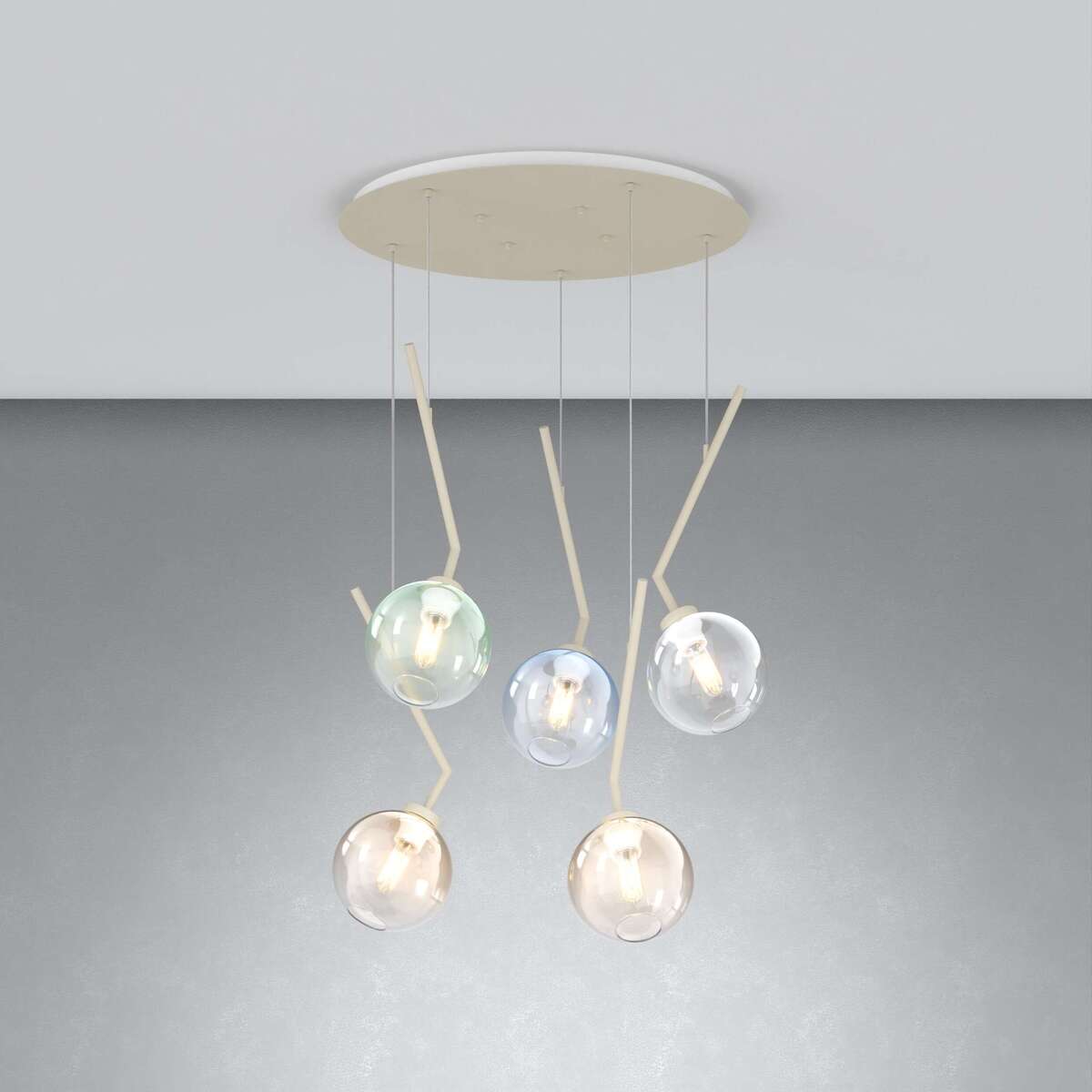 1240SA/S5 T-MP L-LINE SOSP. SABBIA 5 LUCI TONDO VETRI 2X AMBRA + 1X VERDE + 1X BLU + 1X TRASPARENTE