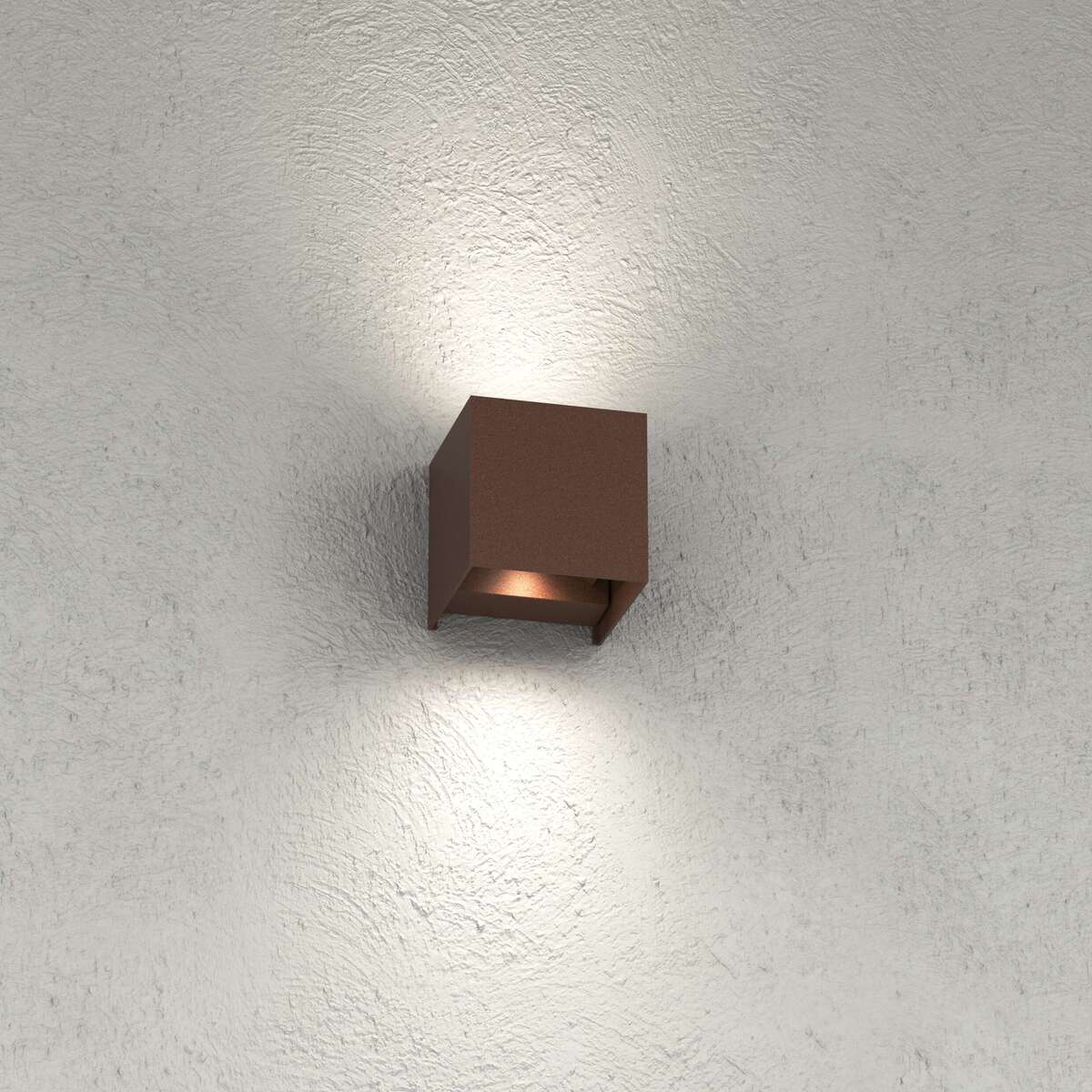 PERTH APPLIQUE BIEMISSIONE 10X10CM CORTEN 10W LED INTEGR. CCT3000/4000 IP65