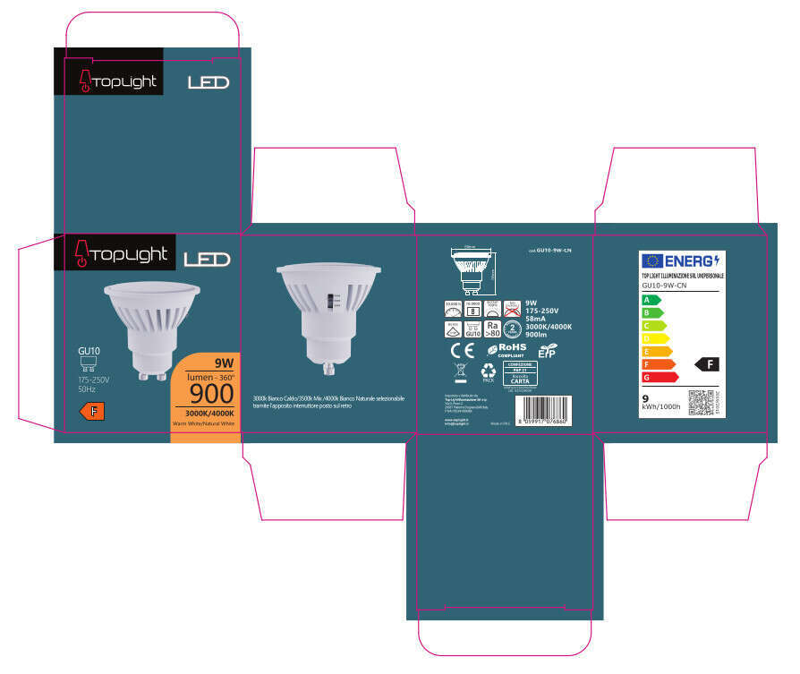 GU10-9W-CN GU10 DIFF.SATINATO 9W 3000/4000K SWITCH 900 LM CONFEZIONE 1PZ