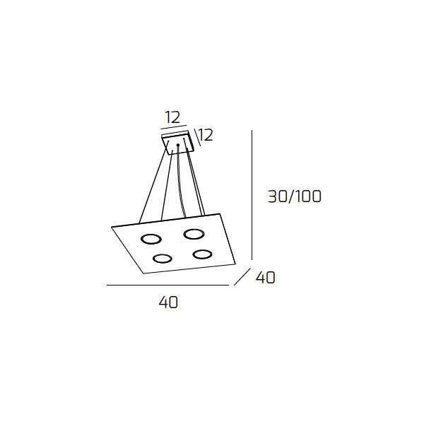 1127/S4-BI AREA SOSPENSIONE 4 LUCI QUADRA BIANCO