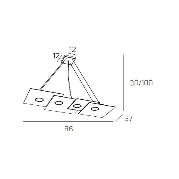 1129/S4 R-BI PLATE SOSPENSIONE 4 LUCI RETTANGOLARE BIANCO