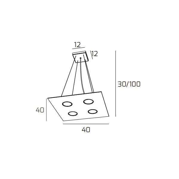 1141/S4-FO PATH SOSPENSIONE 4 LUCI QUADRA FOGLIA ORO