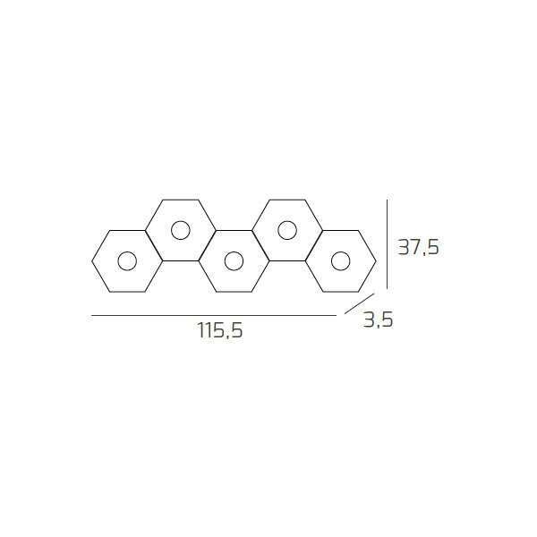 1142/5L-FA HEXAGON APPLIQUE/PLAFONIERA 5 LUCI FOGLIA ARGENTO