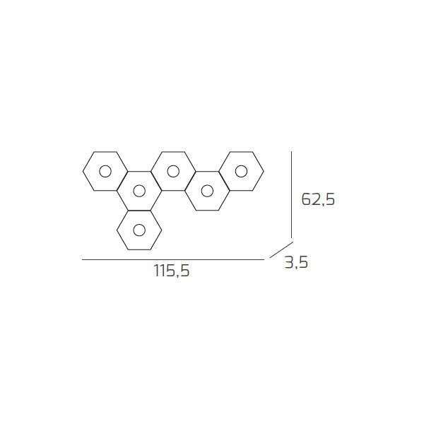 1142/6L-FA HEXAGON APPLIQUE/PLAFONIERA 6 LUCI FOGLIA ARGENTO