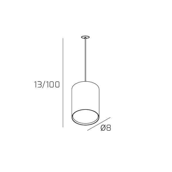 1143INCBI/S10-BI SHAPE SOSP. TUBO H.10 1 LUCE BIANCO E ROSONE DA INCASSO BIANCO