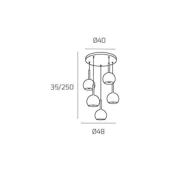 1155BI/S5 TP-TR FUTURE SOSP. BIANCO TONDA 5 LUCI VETRI TUTTI PICCOLO TRASPARENTE