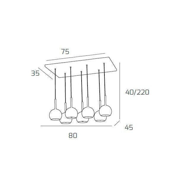 1155BI/S7 RP-AM FUTURE SOSP. BIANCO RETTANGOLARE 7 LUCI VETRI TUTTI PICCOLO AMBRA