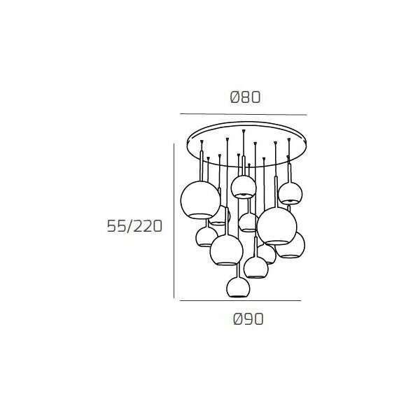 1155CR/S12 TMIX-TC FUTURE SOSP. CR TONDA 12 LUCI VETRI (2 GRANDE(1X CR+1X TR) +2 MEDIO(1X CR+1X TR) + 8 PICCOLO (4XCR+4X TR))