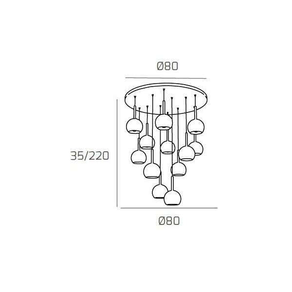 1155CR/S12 TP-MC FUTURE SOSP. CROMO TONDA 12 LUCI VETRI TUTTI PICCOLO (3 X TR + 3 X CR + 2 X OR +2 X RA + 2 X AM)