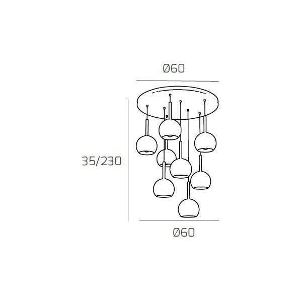 1155CR/S8 TP-AM FUTURE SOSP. CROMO TONDA 8 LUCI VETRI TUTTI PICCOLO AMBRA