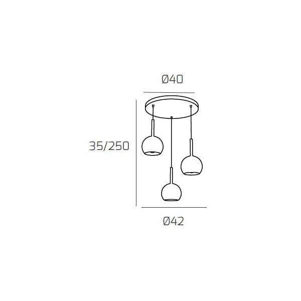 1155OS/S3 TP-RA FUTURE SOSP. OTTONE SAT. TONDA 3 LUCI VETRI TUTTI PICCOLO RAME
