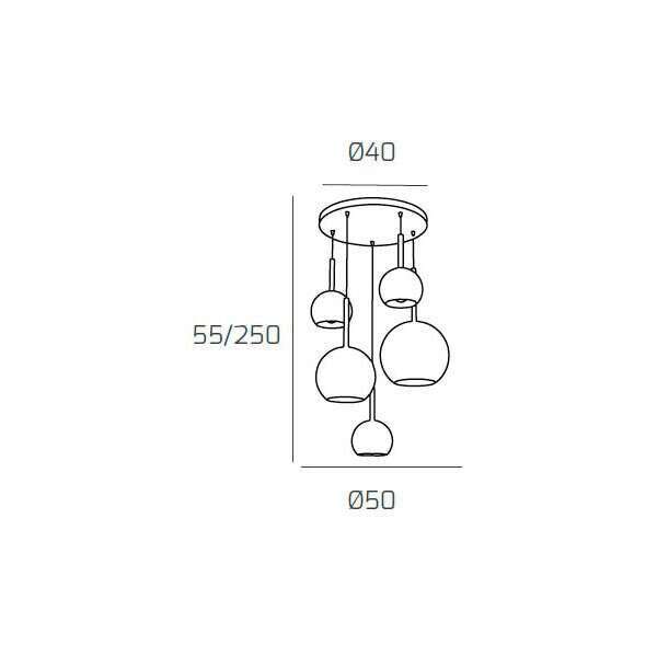 1155OS/S5 TMIX-TA FUTURE SOSP. OTTONE SAT. TONDA 5 LUCI VETRI (1 GRANDE AM+1 MEDIO AM+3 PICCOLO (1X AM+2X TR))