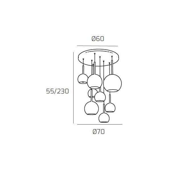 1155OS/S8 TMIX-TA FUTURE SOSP. OTTONE SAT. TONDA 8 LUCI VETRI (1 GRANDE TR+1 MEDIO AM+1 MEDIO TR +5 PICCOLO (3X AM+2X TR))