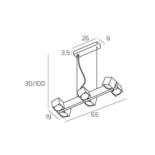 1160/S6-GA ROTATION SOSPENSIONE 6 LUCI GRIGIO ANTRACITE