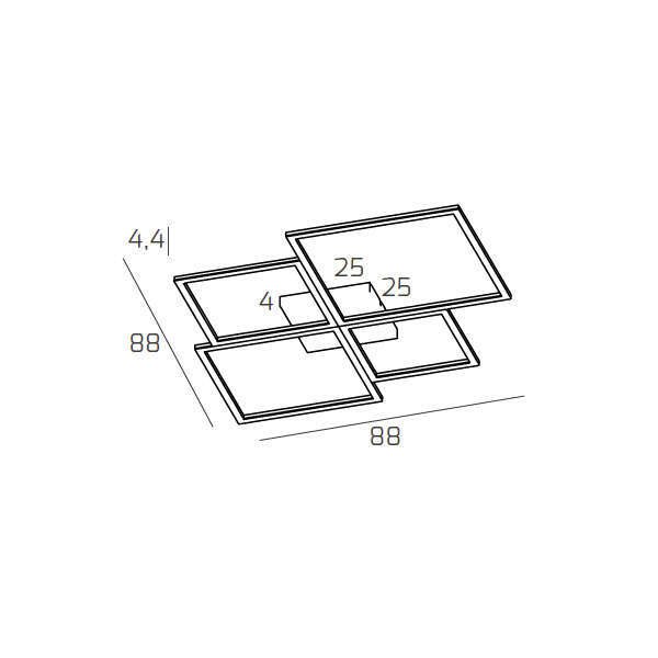 1162/90-BI FOUR SQUARES APPLIQUE/PLAFONIERA 90 CM. BIANCO