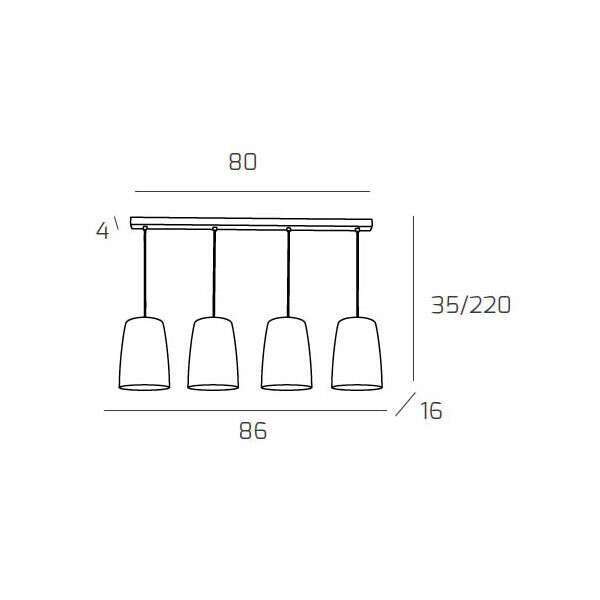 1164BI/S4 R-CR SHADED SOSP. BIANCO RETTANGOLARE 4 LUCI CROMO
