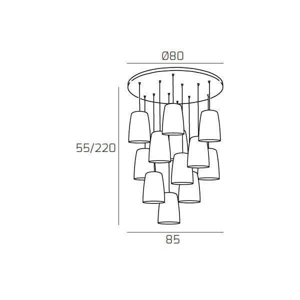 1164CR/S12 T-AM SHADED SOSP. CROMO TONDA 12 LUCI AMBRA