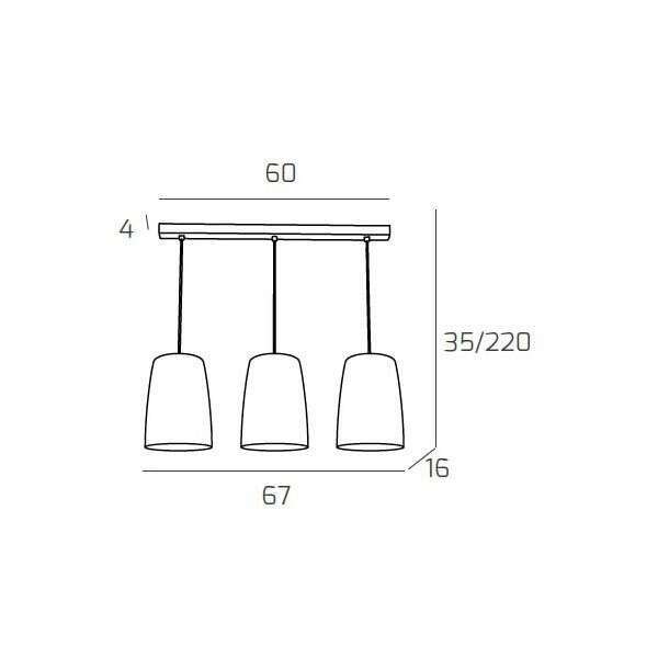 1164CR/S3 R-RA SHADED SOSP. CROMO RETTANGOLARE 3 LUCI RAME