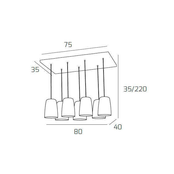 1164OS/S7 R-RA SHADED SOSP. OTTONE SAT. RETTANGOLARE 7 LUCI RAME