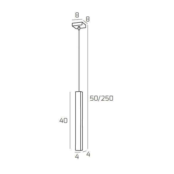 1173/S1-GR SQUARE TUBE SOSPENSIONE 1 LUCE GRIGIO CAVO CM.250 CON BASE