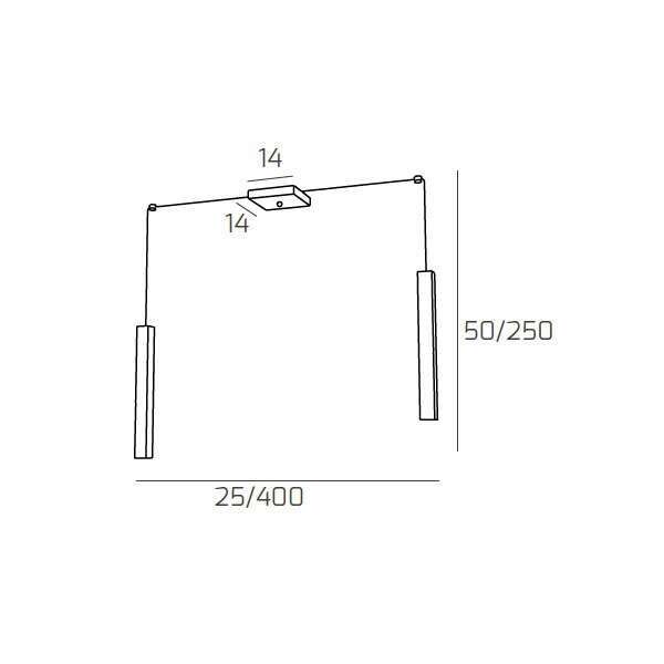 1173/S2-NE SQUARE TUBE SOSPENSIONE 2 LUCI NERO CAVO CM.250 CON BASE