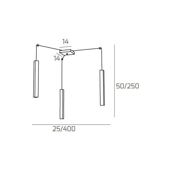 1173/S3-BI SQUARE TUBE SOSPENSIONE 3 LUCI BIANCO CAVO CM.250 CON BASE