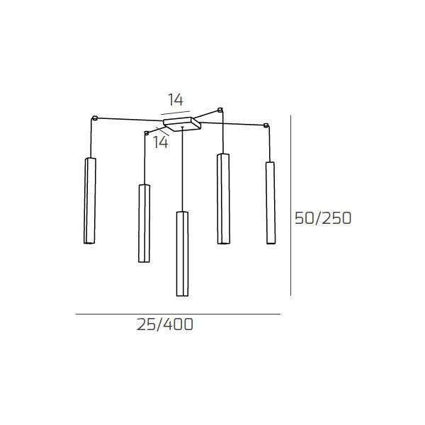 1173/S5-MA SQUARE TUBE SOSPENSIONE 5 LUCI MARRONE CAVO CM.250 CON BASE