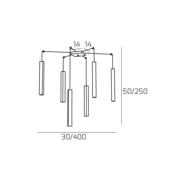 1173/S6-MA SQUARE TUBE SOSPENSIONE 6 LUCI MARRONE CAVO CM.250 CON BASE