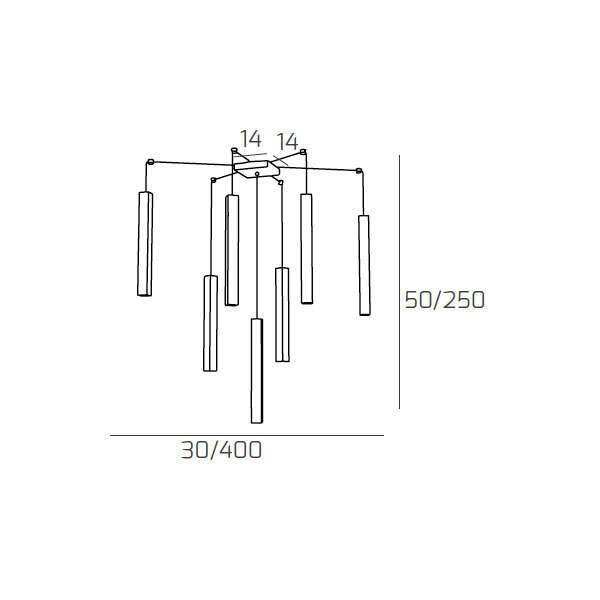 1173/S7-SA SQUARE TUBE SOSPENSIONE 7 LUCI SABBIA CAVO CM.250 CON BASE