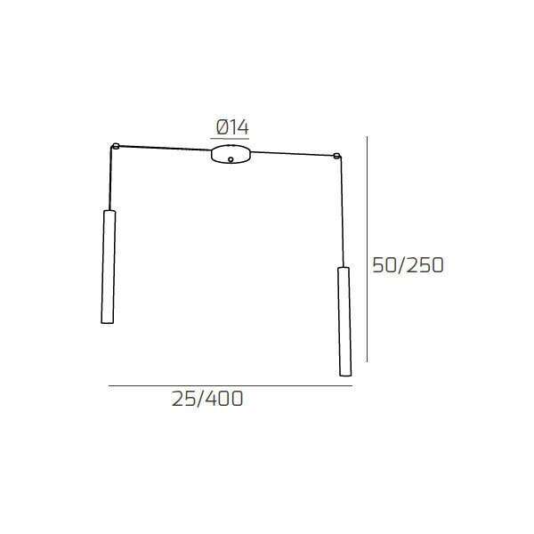 1174/S2-BI ROUND TUBE SOSPENSIONE 2 LUCI BIANCO CAVO CM.250 CON BASE
