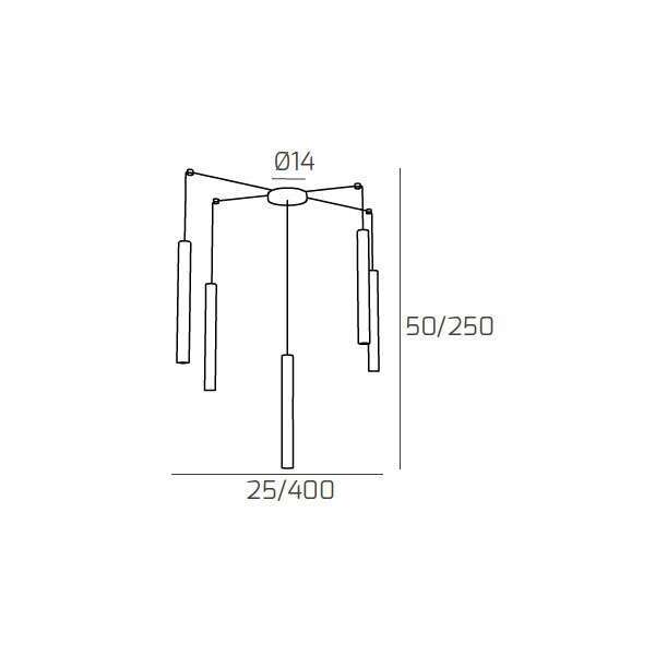 1174/S5-GA ROUND TUBE SOSPENSIONE 5 LUCI GRIGIO ANTRACITE CAVO CM.250 CON BASE