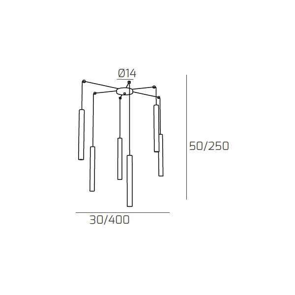 1174/S6-SA ROUND TUBE SOSPENSIONE 6 LUCI SABBIA CAVO CM.250 CON BASE