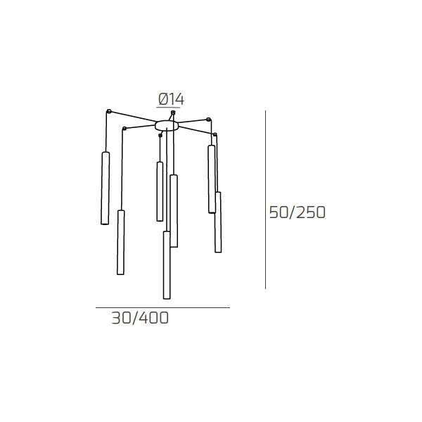 1174/S7-SA ROUND TUBE SOSPENSIONE 7 LUCI SABBIA CAVO CM.250 CON BASE