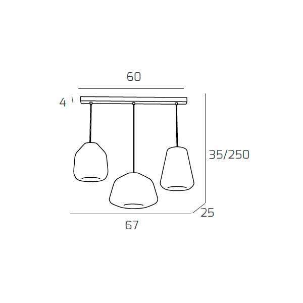 1176BI/S3 R ABG-AM DOUBLE SKIN SOSP. BIANCO 3 LUCI RETTANGOLARE VETRI ALPHA + BETA + GAMMA AMBRA