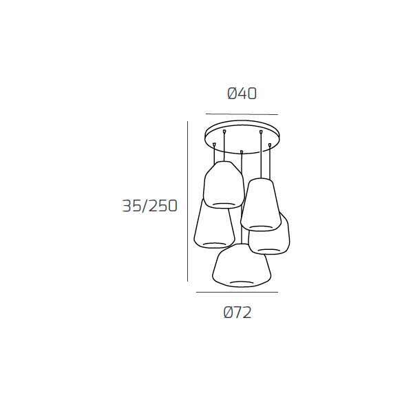 1176BI/S5 T ABG-TA DOUBLE SKIN SOSP. BIANCO 5 LUCI TONDA VETRI (ALPHA AM) (BETA TR + AM) (GAMMA TR + AM)