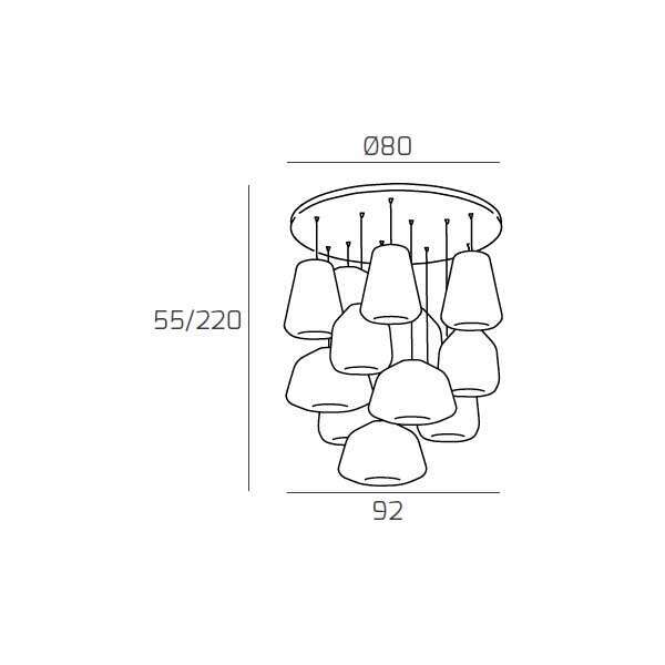 1176CR/S12 T ABG-TR DOUBLE SKIN SOSP. CROMO 12 LUCI TONDA VETRI 3X ALPHA + 4X BETA + 5X GAMMA TRASPARENTI