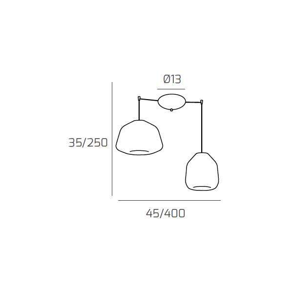 1176OS/S2 S AB-AM DOUBLE SKIN SOSP. OTTONE SAT. 2 LUCI SPOSTABILE VETRI ALPHA + BETA AMBRA