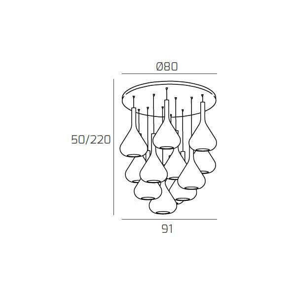 1177CR/S12 T-MC KONA SOSP. CROMO 12 LUCI TONDA VETRI 3X TR + 3X AM + 2X FU + 2X VE + 2X BL