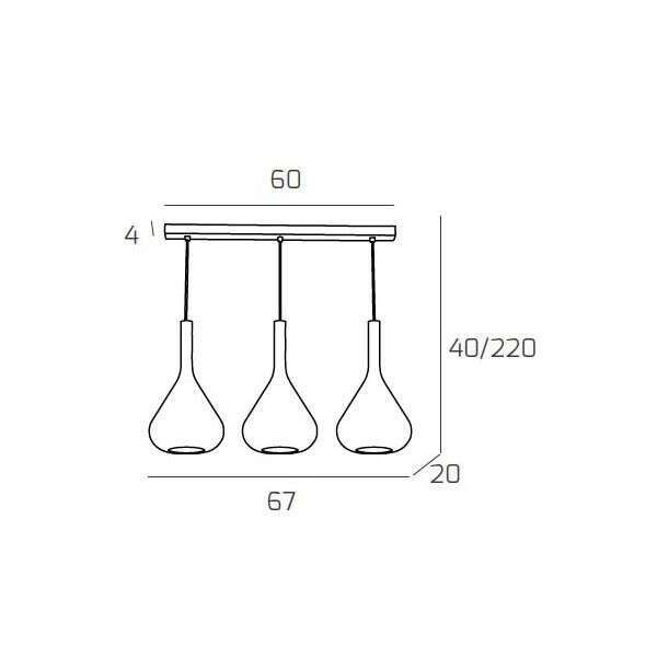 1177CR/S3 R-TF KONA SOSP. CROMO 3 LUCI RETTANGOLARE VETRI TR + 2X FU