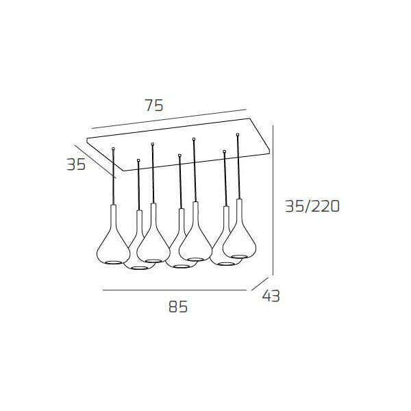 1177CR/S7 R-TF KONA SOSP. CROMO 7 LUCI RETTANGOLARE VETRI 3X TR + 4X FU