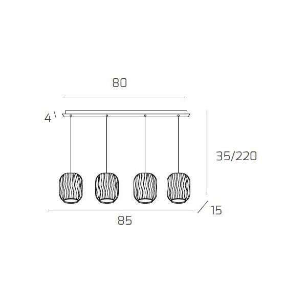 1181BI/S4 R-AM TENDER SOSP. BIANCO 4 LUCI RETTANGOLARE VETRI AMBRA