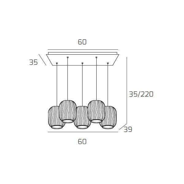 1181BI/S5 R-FU TENDER SOSP. BIANCO 5 LUCI RETTANGOLARE VETRI FUME