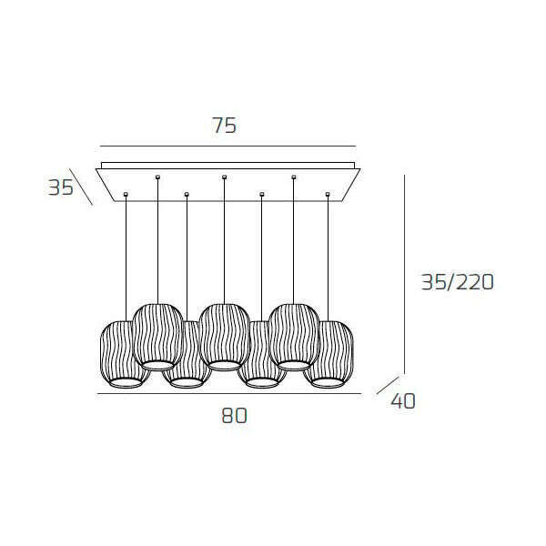1181BI/S7 R-BL TENDER SOSP. BIANCO 7 LUCI RETTANGOLARE VETRI BLU