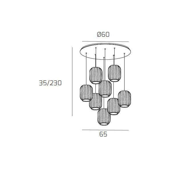 1181BI/S8 T-MC TENDER SOSP. BIANCO 8 LUCI TONDA VETRI 2X TR + 2X AM + 2X FU + 1X VE + 1X BL